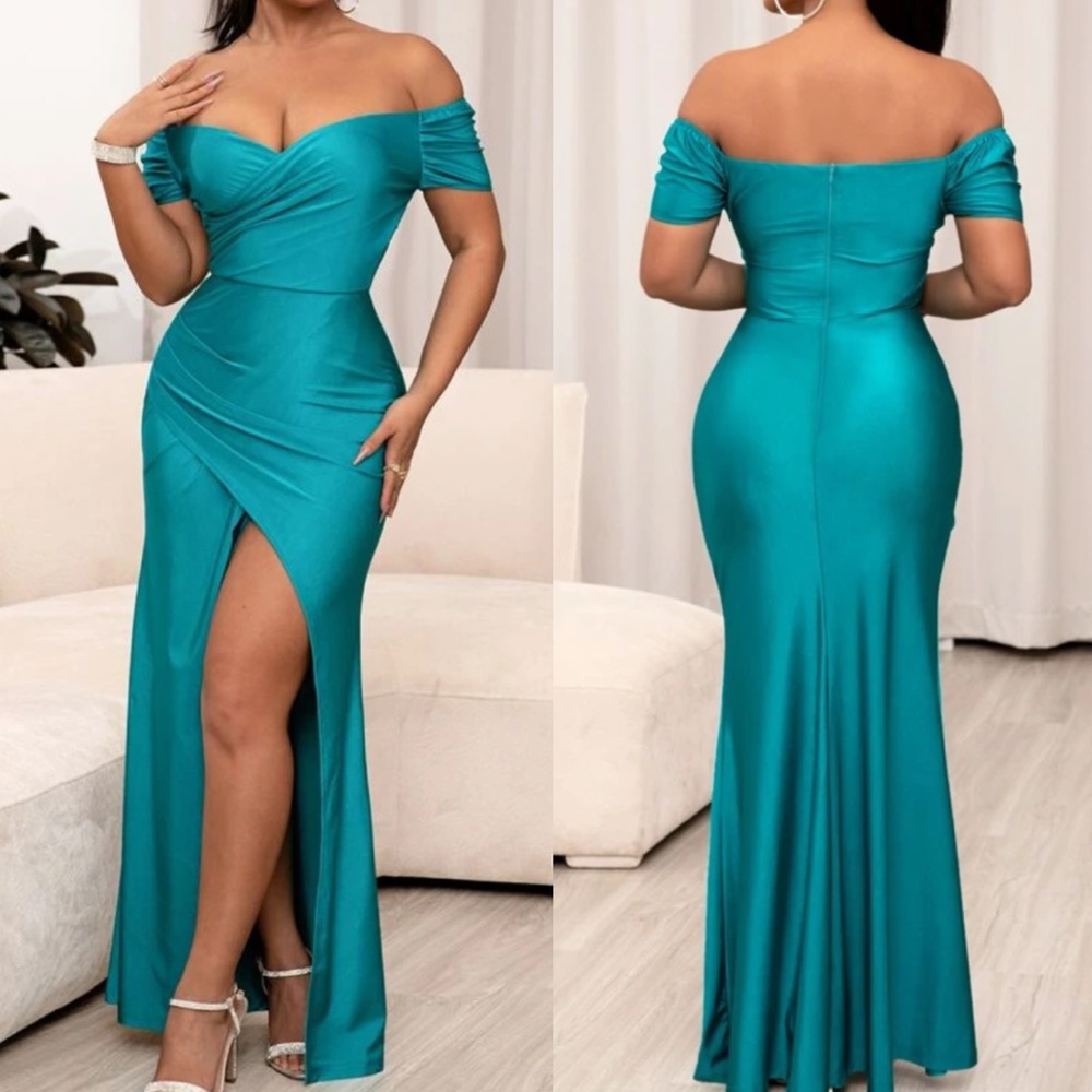 Luxe off shoulder slit thigh party formal dress - Picture 1 of 13
